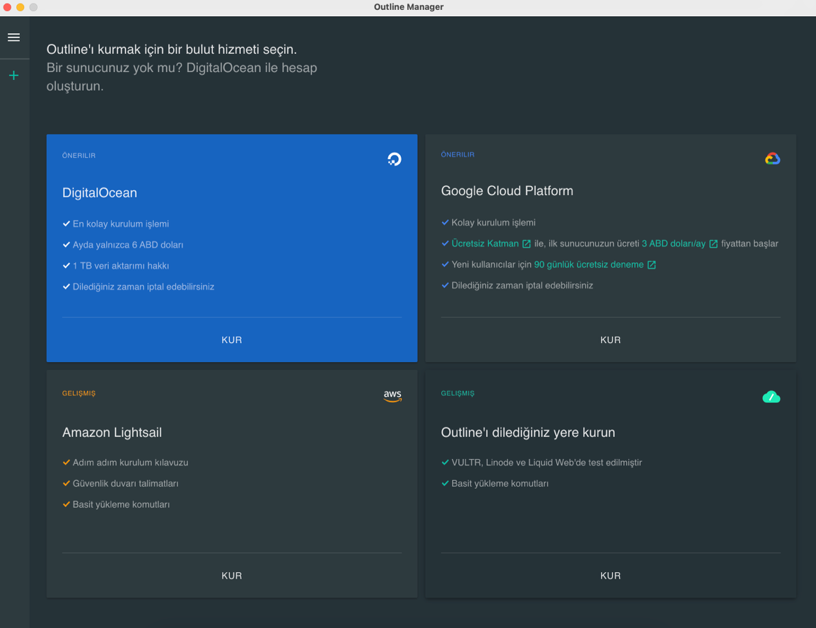Outline Manager açılış ekranı