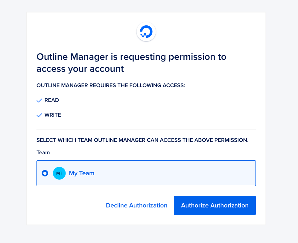 DigitalOcean yetkilendirme ekranı